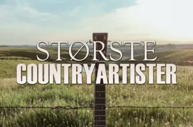 gitar og åpne grønnesletter med tekst hvor det står "største countryartister"